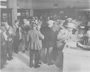 Customers flock to the First National Bank of Torrance in this undated file photo from 1929.