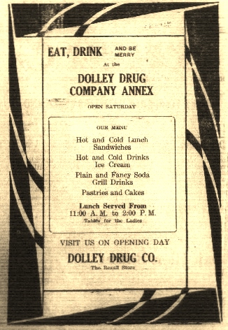 Dolley Drug Co. ad in the Torrance Herald celebrates opening of its annex, which contained a lunch counter, on Dec. 1, 1923. "Tables for the ladies." (Credit: Torrance Newspaper Archives database, Torrance Public Library)