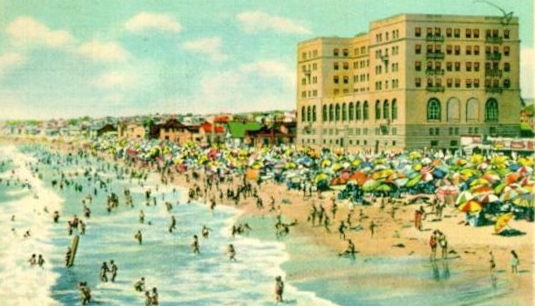 Undated postcard shows the Hermosa Beach shoreline, dominated by the hotel.