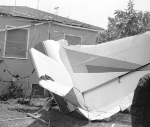 The tail section of the B-26 ended up in the yard of a nearby house, which was not damaged by the debris. Daily Breeze file photo.