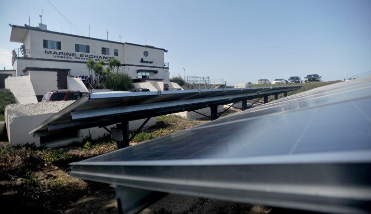 The solar panels outside the Marine Exchange. (August 2012 Daily Breeze file photo)