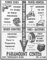 Ad from the April 7, 1955 Torrance Press offers geiger counters for sale, lower left. (Credit: Torrance Public Library Historical Newspaper Archives)