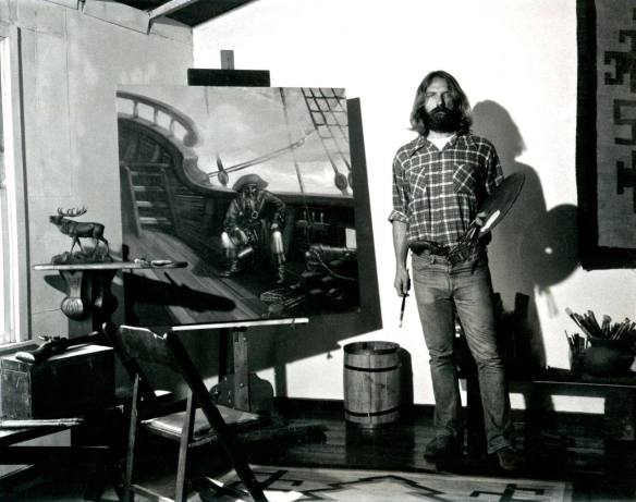 Rick Griffin next to his painting that was used for the cover of Robert Hunter's "Tales of a Rum-Runner" album in 1974. (Photo courtesy Randy Nauert)