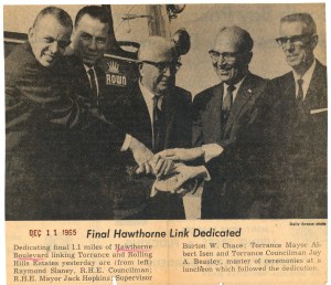 Photo from the dedication ceremony for the Hawthorne extension from the Dec. 11, 1965 Daily Breeze. Click to enlarge.