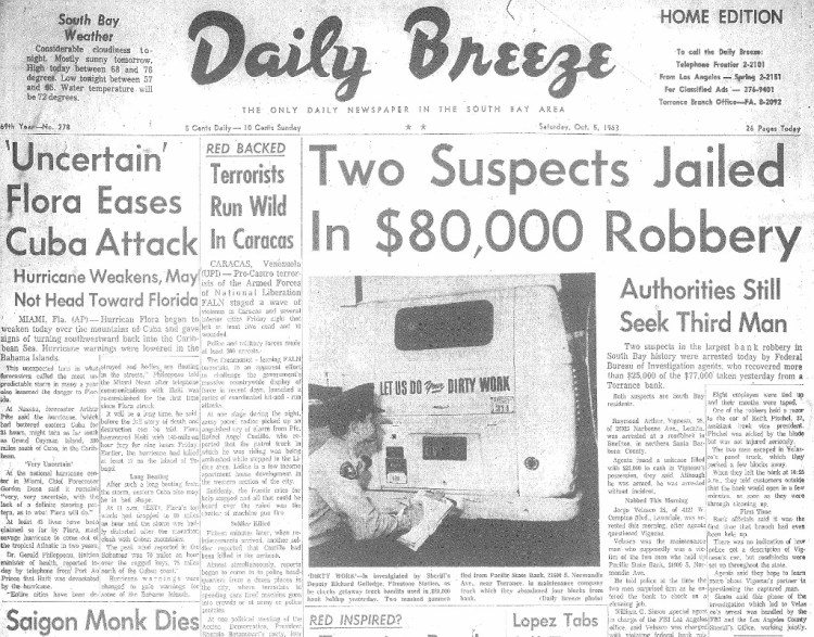 Front page of the Daily Breeze for Oct. 5, 1963.