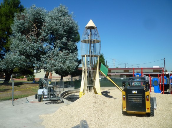 The playground housing the rocket ship slide at Hickory Park in Torrance is currently undergoing renovation. (October 2015 Daily Breeze photo)