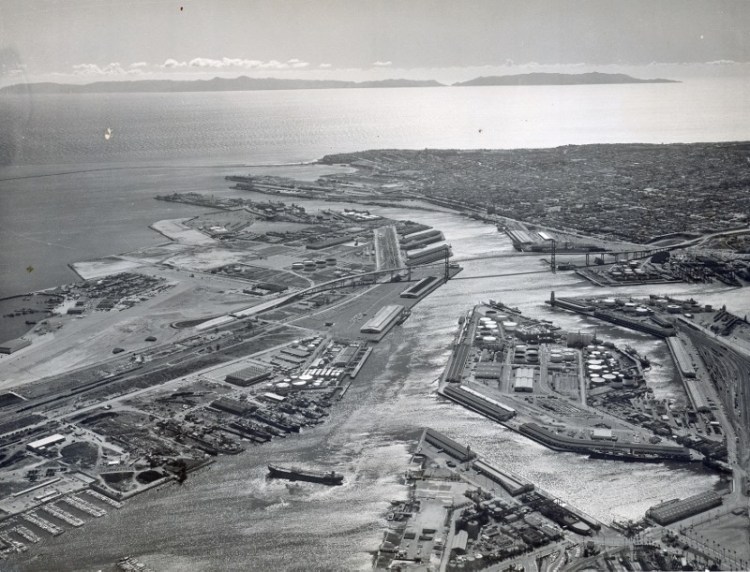 This 1969 aerial photo of the Port of Los Angeles looking southwest towards Catalina Island shows the abandoned Reeves Field at middle left. (Daily Breeze file photo)
