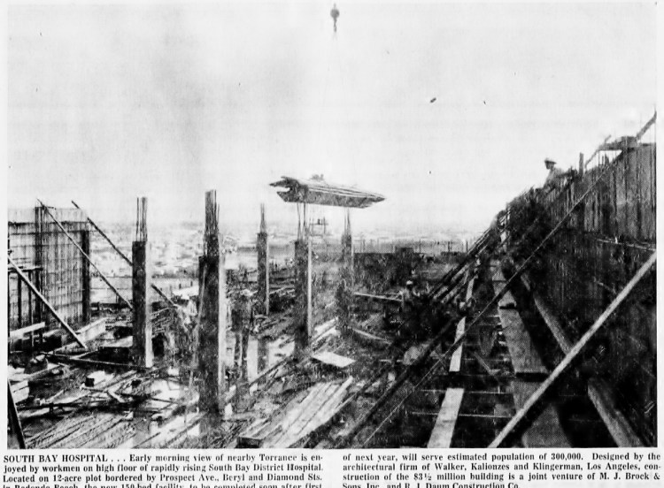 South Bay Hospital under construction, from the Torrance Herald, Aug. 2, 1959, Page 3. (Courtesy Torrance Public Library Historical Archives website)