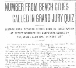 Daily Breeze front page headline, Friday, May 19, 1922.