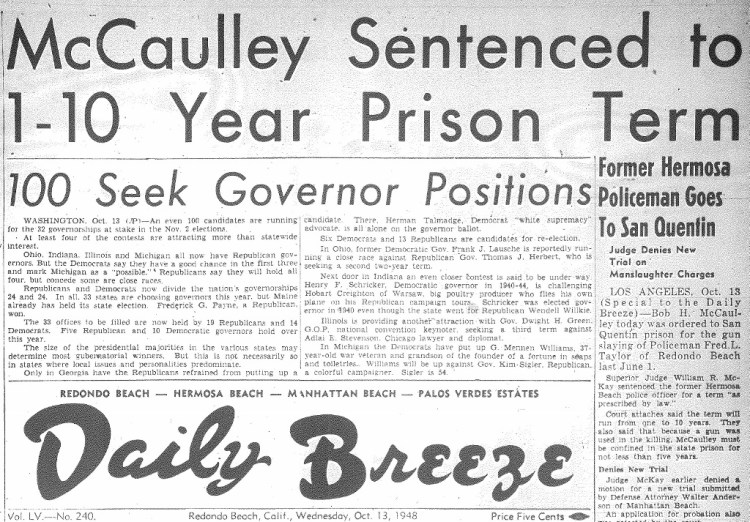 Daily Breeze front page, Wednesday, Oct. 13, 1948.