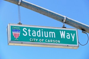 The City of Carson renamed a street "Stadium Way" at the site of the proposed NFL stadium. Aug. 28, 2015. (Brad Graverson / Staff Photographer)