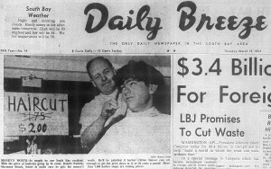 Front-page photo, Daily Breeze, March 19, 1964.