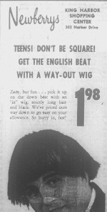 Newberry's ad for Beatles wigs, Daily Breeze, Feb. 21, 1964, Page 9.