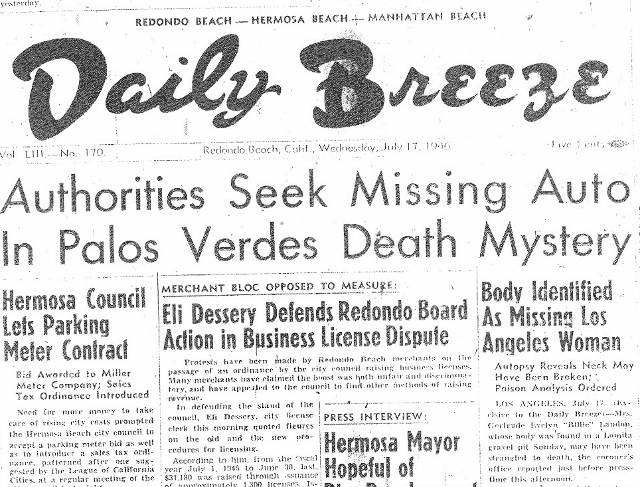 Daily Breeze front page headline from July 17, 1946.
