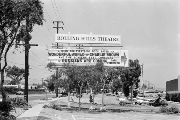 The Rolling Hills Theatre marquee. July 14, 1970. (Daily Breeze file photo)