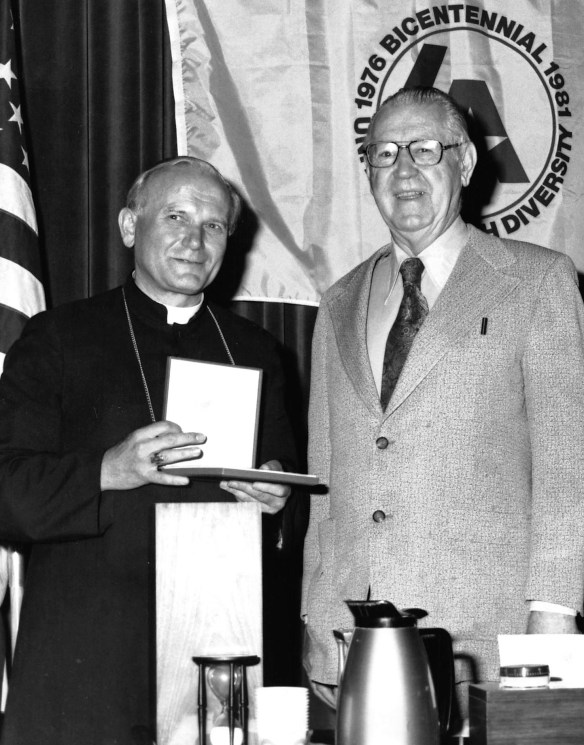 Councilman John S. Gibson, right, with Pope John Paul II in 1981. (Daily Breeze file photo)