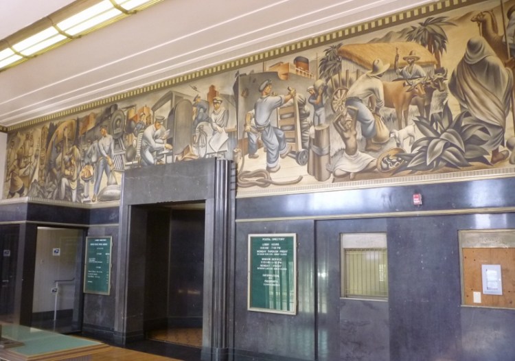 Fletcher Martin's 1938 mural, "Mail Transportation," at the San Pedro post office. (May 2015 Daily Breeze photo)