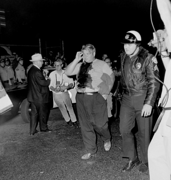 A protestor at the Harvey Aluminum plant strike on the night of July 29, 1965. (Daily Breeze staff photo)
