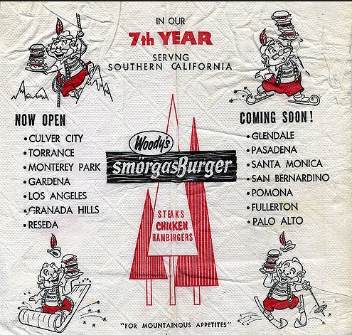 Napkin from Woody's Smorgasburger, 1963.