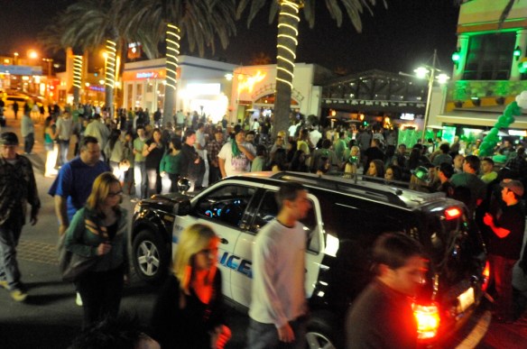 Hermosa Beach Police monitor crowds on March 17, 2010 during St. Patrick's Day festivities on Pier Plaza in Hermosa Beach. (Daily Breeze staff photo)