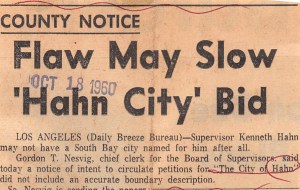 Daily Breeze clipping, Oct. 18, 1960.