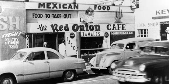 Bart Earle's first Red Onion restaurant, The Red Onion Cafe, opened in Inglewood in 1949. (Photo courtesy The Original Red Onion restaurant website)