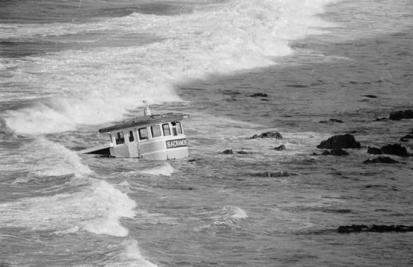 The pilot's cabin of the Sacramento fishing barge washes up on Rocky Point in this Daily Breeze file photo taken on Dec. 2, 1968 by staff photographer Jack Wyman. The pilot's cabin of the Sacramento fishing barge washes up on Rocky Point in this Daily Breeze file photo taken on Dec. 2, 1968 by staff photographer Jack Wyman.