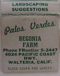1950s-era matchbook cover from the Palos Verdes Begonia Farm.