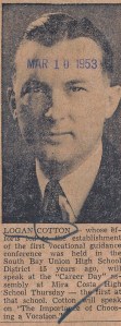Logan Cotton to speak at Mira Costa High's first-ever career day. Daily Breeze, March 10, 1953.