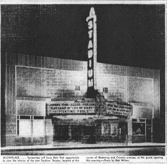 The Stadium Theater in downtown Torrance right before its June 2, 1949 grand opening. Photo courtesy of Torrance Herald via the Torrance Public Library's Historical Newspaper Archives site.