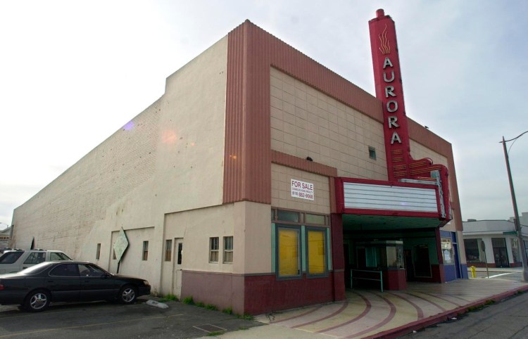 The former Stadium Theater on Cravens and Gramercy avenues  in Torrance, redone as the "Aurora Theater" for "If These Walls Could Talk 2." Daily Breeze photo by Bruce Hazelton, Jan. 25, 2002.