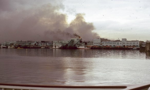Fire at Star-Kist Tuna Plant No. 1 in the early morning hours of Jan. 3, 1974. (Photo courtesy Los Angeles Fire Department Historical Society)