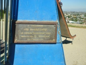 Plaque added by the Torrance Historical Society on one of the ship's fins in 1992. (October 2015 Daily Breeze photo)