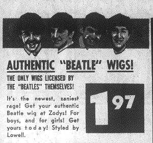 Zody's department store ad for Beatle wigs, Daily Breeze, Feb. 16, 1964, Page 4.