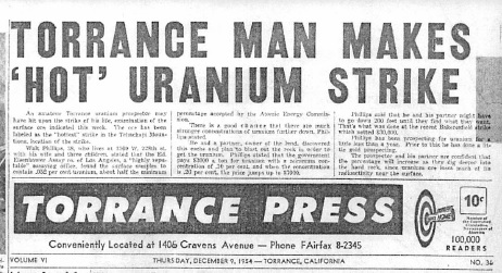 Front page story about Walt Phillips, Torrance Press, Dec. 9, 1954. (Credit: Torrance Public Library Historical Newspaper Archives)