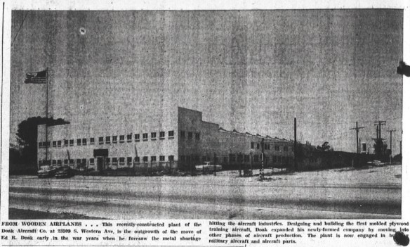 Part of the Doak Aircraft facilities at 23309 Western Avenue. Torrance Herald, Oct. 25, 1953. (Torrance Historical Archives database, Torrance Public Library)