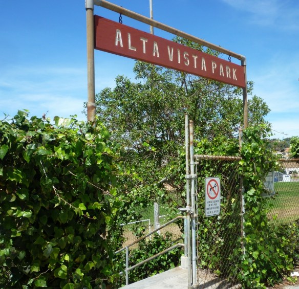 Stairs lead down from the street level entrance into Alta Vista Park in Redondo Beach. (August 2015 Daily Breeze photo)