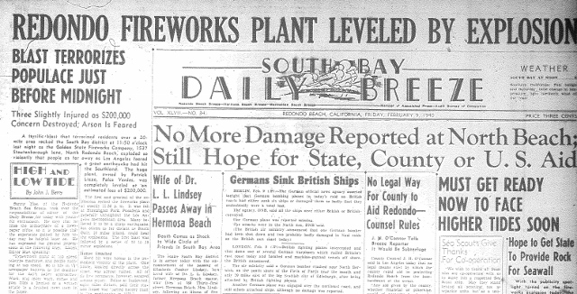 Front page of The Daily Breeze, Friday, Feb. 9, 1940.