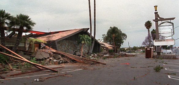 Del Conte's Restaurant in Torrance falls to the wrecking ball on June 1, 1999. (Daily Breeze staff file photo)