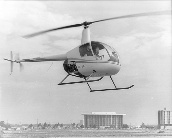 Frank Robinson pilots his first R22 helicopter in Torrance on Oct. 17, 1975. (Daily Breeze file photo)