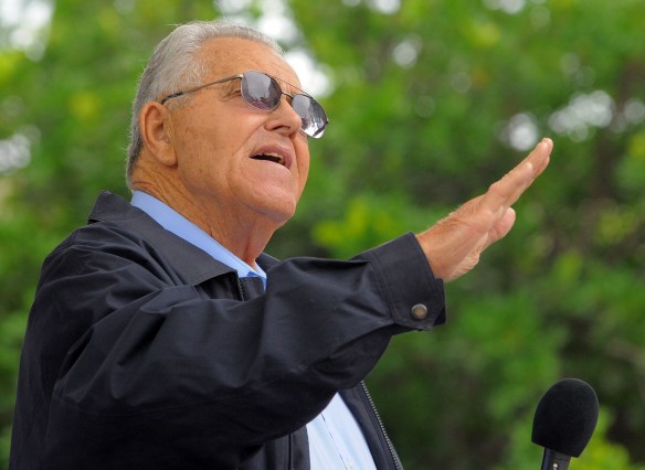 Former Carson football coach Gene Vollnogle gives his acceptance speech during San Pedro Sportswalk induction ceremony in 2009. Vollnogle passed away on Sept. 6th, 2012. (Scott Varley / Staff Photographer)