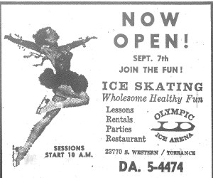 Daily Breeze ad announces the opening of the Olympic Ice Arena. Sept. 6, 1962, Page 2.