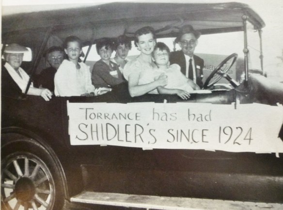 Shidler and DeCamp family member ride in a car during a parade in this undated 1950s file photo. Rear seat, from left, mothers Margaret DeCamp and Mina Shidler. Middle seat, from left: Valerie, Margaret and Martha Shidler. Front seat, from left, Rosemary