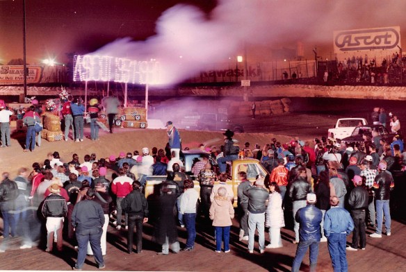 Fireworks at the end of the final night of racing at Ascot Park, Nov. 22, 1990. (Daily Breeze staff file photo)