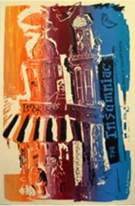 Artist Earl Newman's Toulouse-Lautrec-influenced poster shows the exterior of the Insomniac.