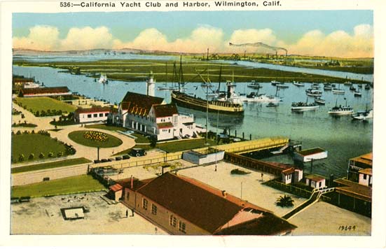 Color postcard shows the grounds of the California Yacht Club in Wilmington.