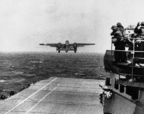 One of the 16 B-25 bombers takes off from the deck of the USS Hornet on April 18, 1942, on the mission to bomb the Japanese mainland. (Associated Press)