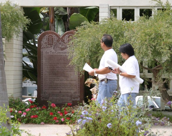 Redondo Beach City Hall received this Ten Commandments sculpture from the Fraternal Order of Eagles in 1962. (2007 Daily Breeze staff photo)